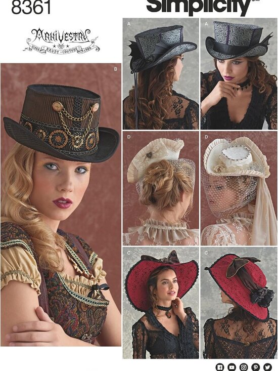 Simplicity Other - Misses Victorian Steampunk Hat Sewing Pattern Top Hat Bonnet Historical Costume